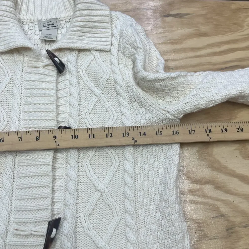 LL Bean Wool Blend Cardigan Cable Knit Fisherman Toggle Button Size Medium - Picture 11 of 13